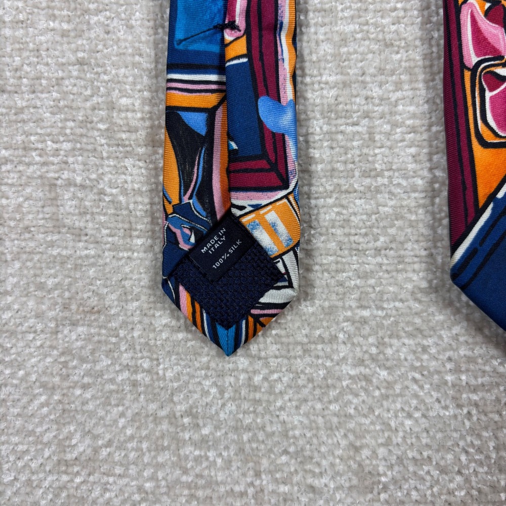 Cremieux Mens Silk Tie Blue Art Teacher Painting Skull Italy Artist Necktie - Picture 4 of 4